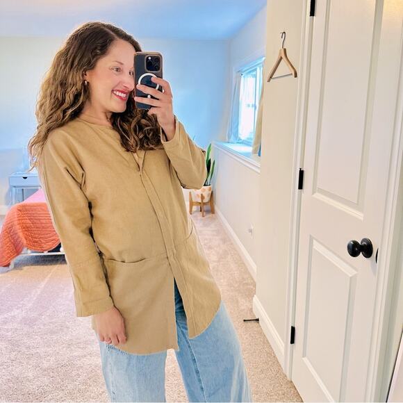 Chico’s Tan Neutral Cotton Linen Long Line Jacket 1 S/M - Picture 1 of 13
